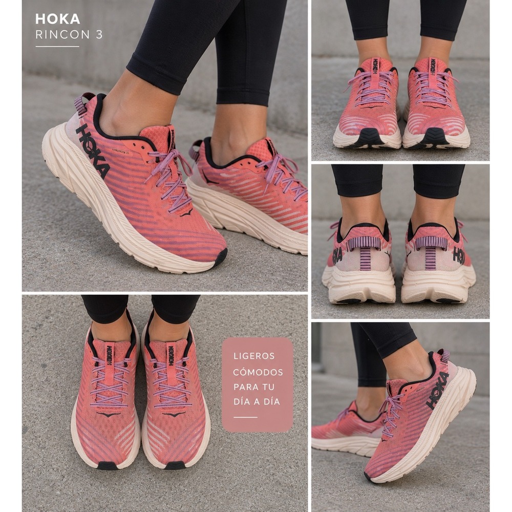 Hoka Rincon 3 Pink Orange Running Shoes Womens 8 1119396-LHRS Sneakers